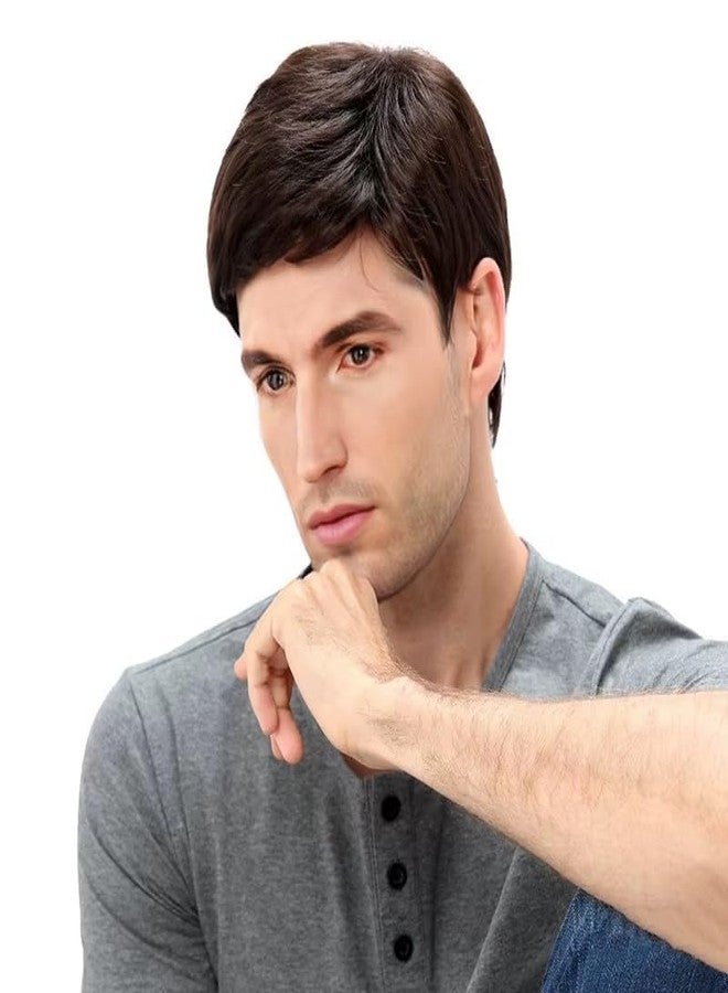 FCHW-wig FCHW Mens Short Brown Wigs Short Hair Wig Mens Wigs Short Straight Hair Wig Synthetic Hair Full Wig for Male - Image 2
